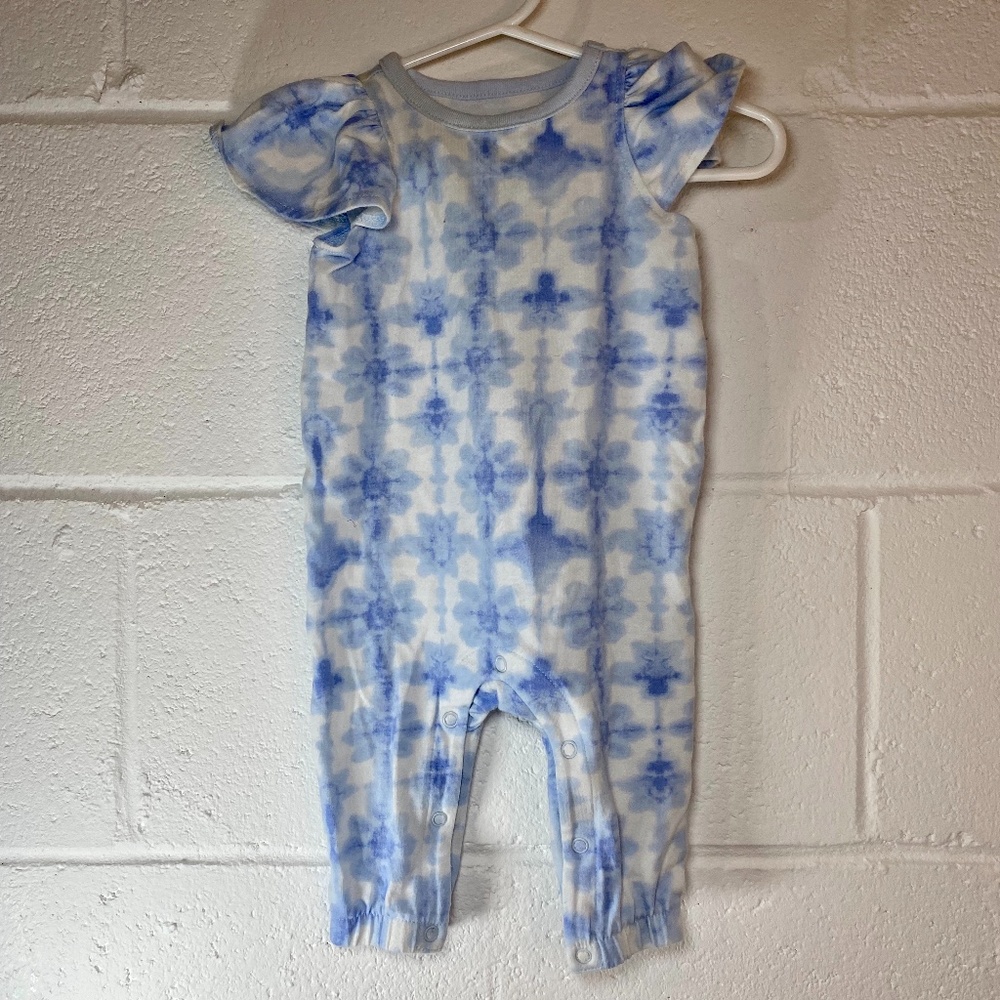 Cat & Jack Baby Blue White Tie Dye Flutter Sleeve Romper